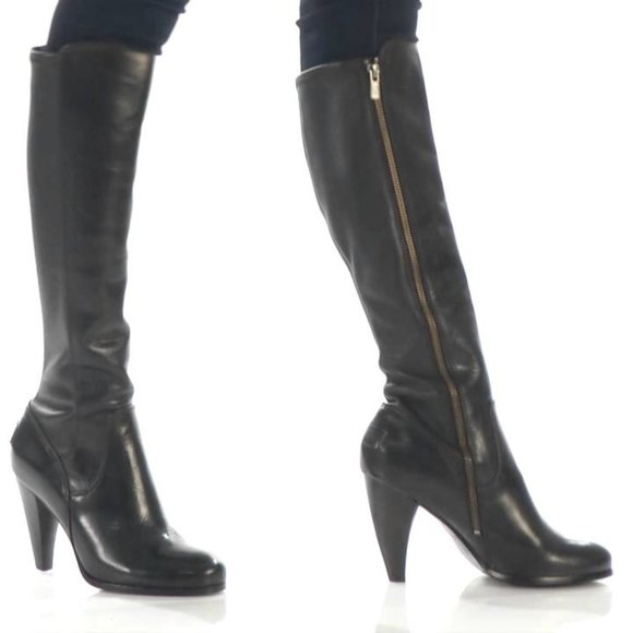 $415 Frye Mikaela Mock Lace Up Stretch Black Real Leather Tall